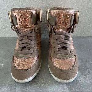 NWOT Michael Kors ROSE GOLD Wedge Heel High Top Sneakers
